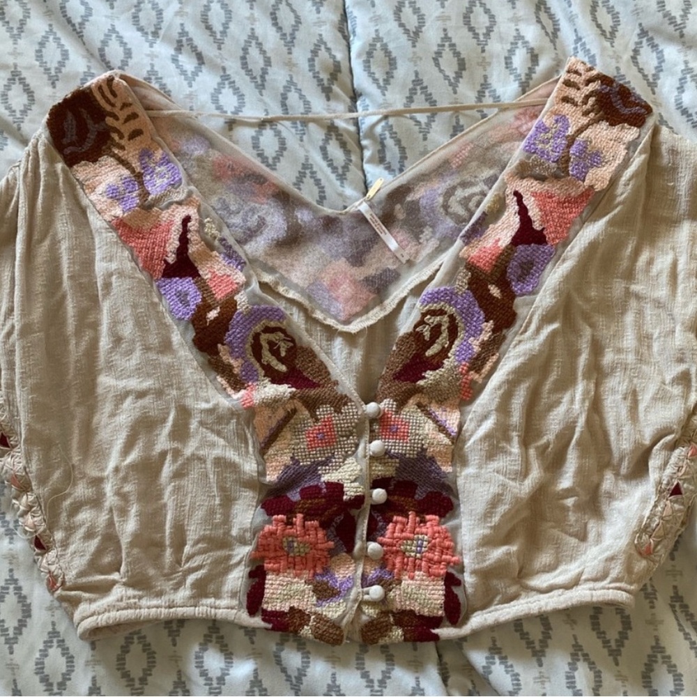 Free People Embroidered set crop top and pants - Picture 2 of 5